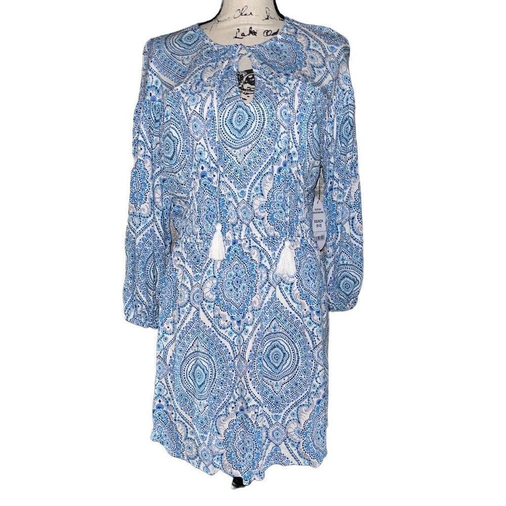 NWT Scoop drop shoulder mini blue & white dress XS - Picture 1 of 7